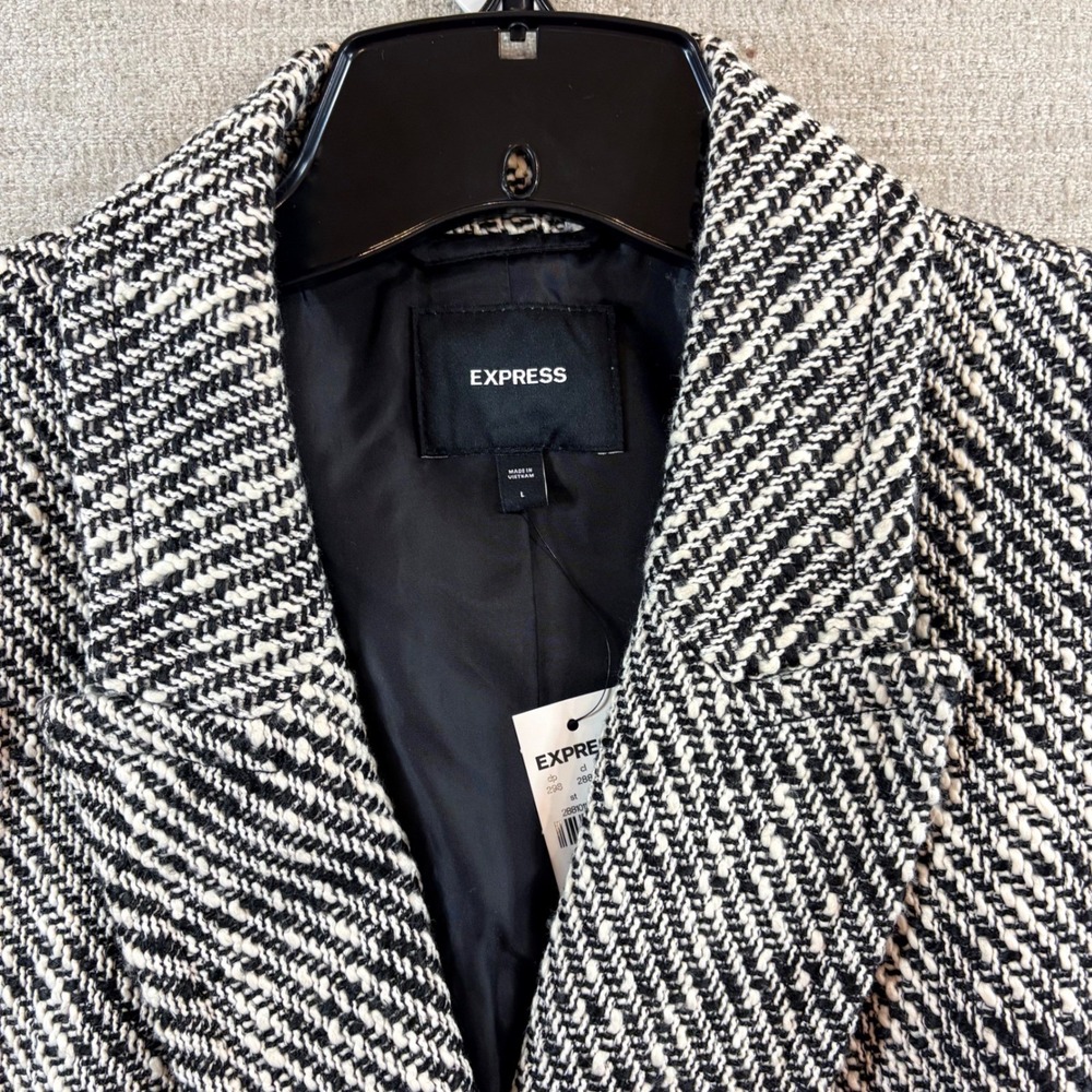 BRAND NEW Express Double Breasted Herringbone‎ Tweed Blazer Coat Jacket Womens L